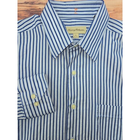 Tommy Bahama Mens Blue & White Striped Shirt 16 XL - Picture 4 of 7